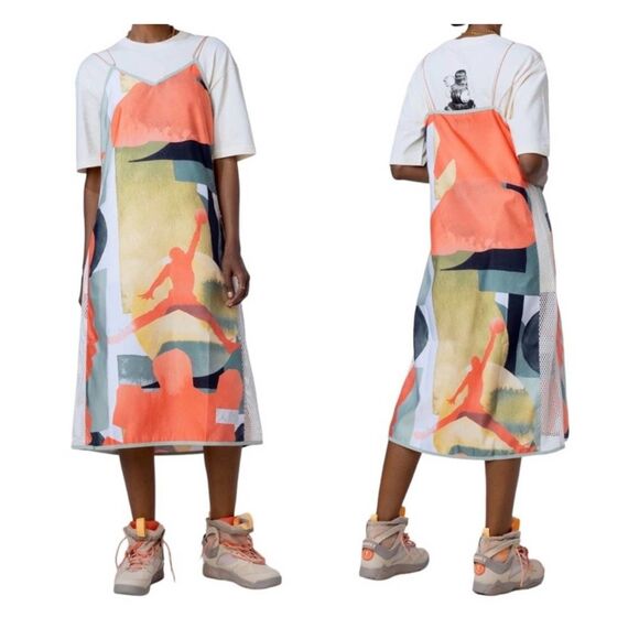 Jordan X Bephies Beauty Supply Slip Dress Coral Multicolor S - Picture 1 of 12